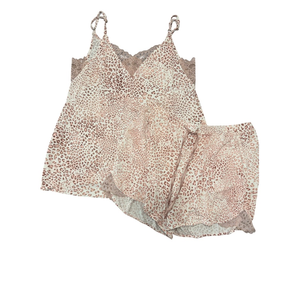 Soma Intimates Women Pink Leopard Lace Trim Cami and Shorts Pajama Set M/S - Picture 1 of 4